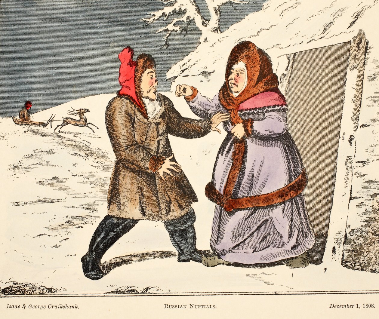 Russian Nuptials, pub. 1808 (håndfarvet gravering) af George Cruikshank