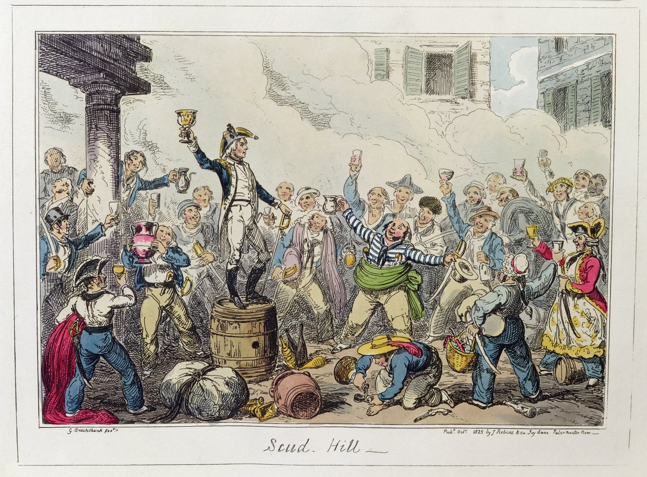 Scud Hill, udgivet af James Robins und Co., oktober 1825 (farvet radering) af George Cruikshank