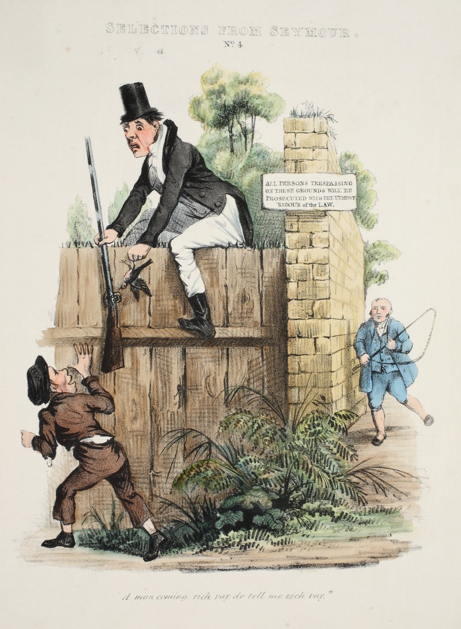 Udvalg fra Seymour: Nr. 4, En mand, der kommer rig vay do tell me vich vay. , pub c. 1840 (håndfarvet gravering) af George Cruikshank