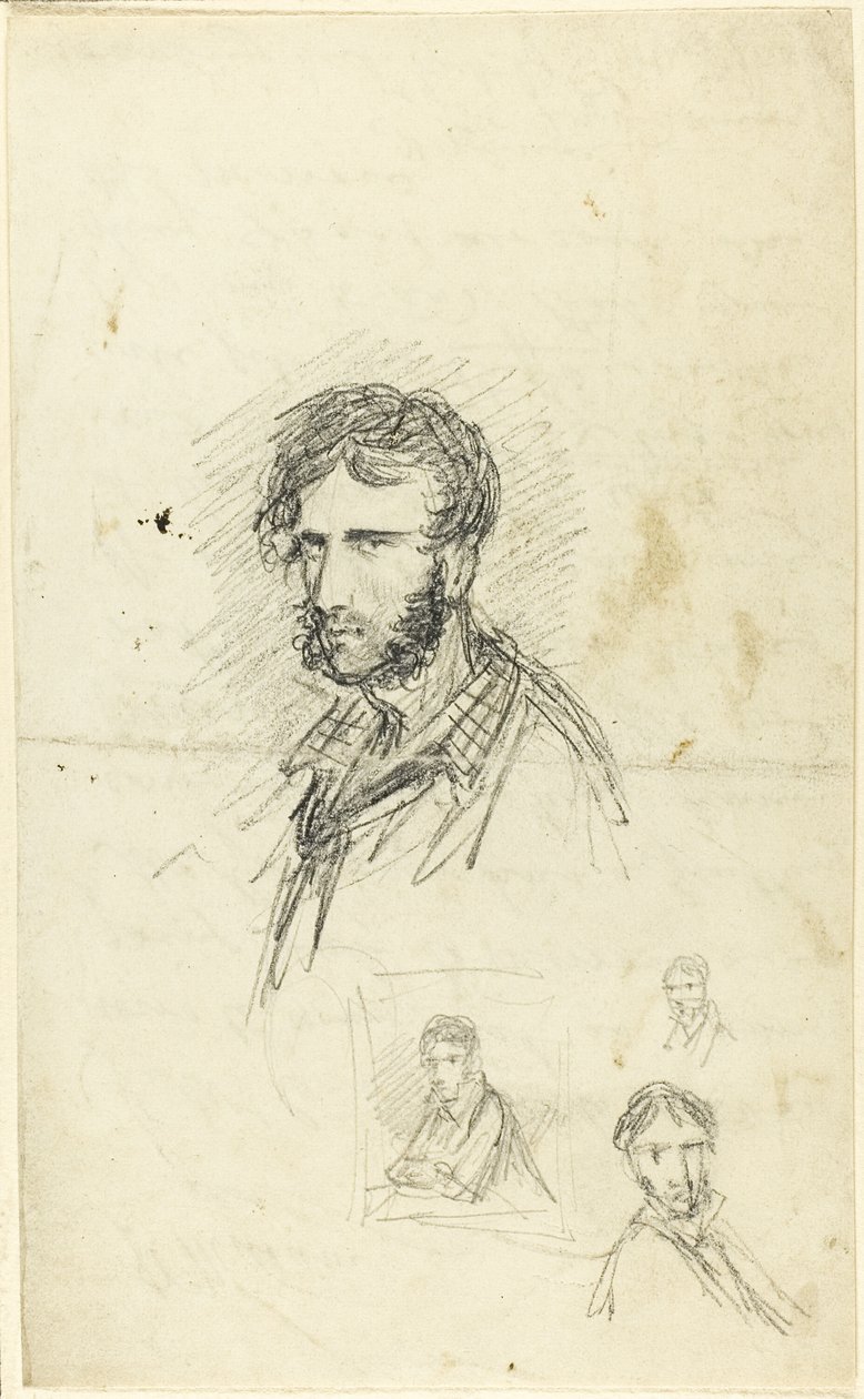 Selvportræt med tre skitser af George Cruikshank