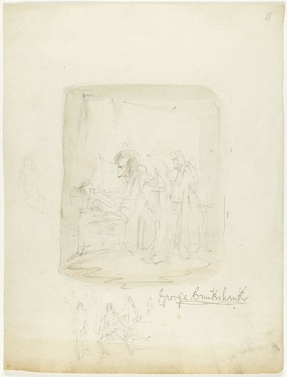 Skitseark med selvportræt af George Cruikshank