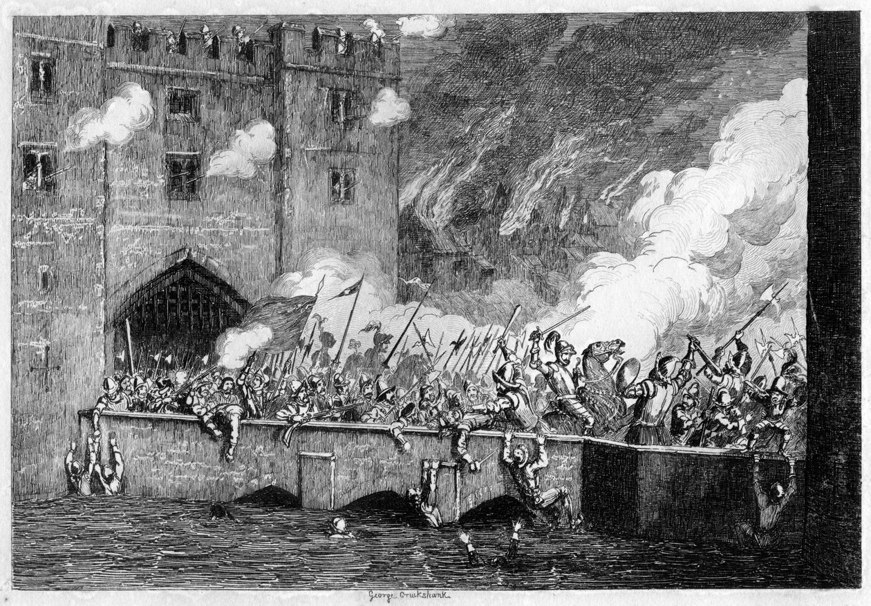 Sir Thomas Wyatt angreb By-ward Tower, 1554 1840. af George Cruikshank