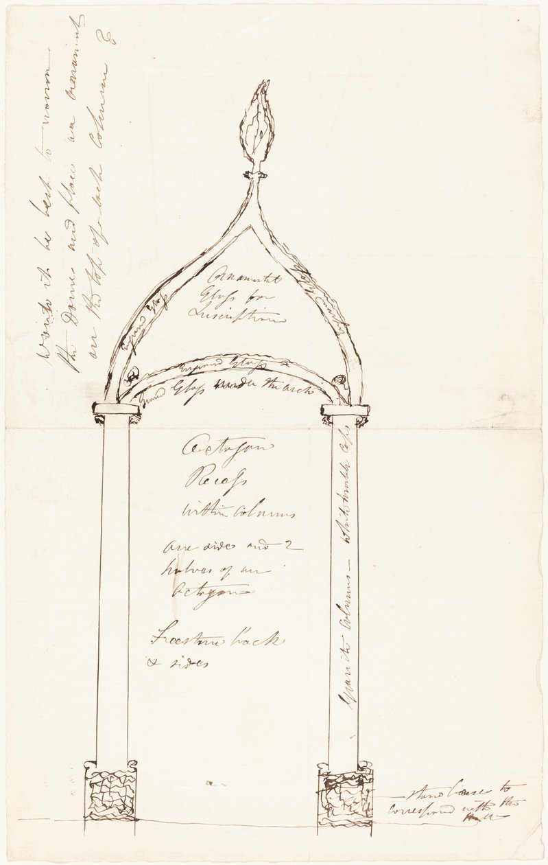 Skitse af Octagon Recess med søjler af George Cruikshank