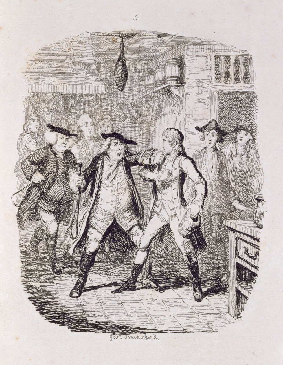 Squire Western Seizing Jones at Upton, fra "Tom Jones, the History of a Foundling", graveret af kunstneren, illustration fra "The Works of Henry Fielding", udgivet af Henry G. Bohn, 1853 af George Cruikshank