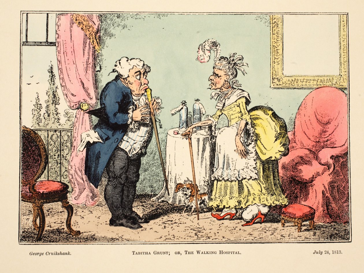 Tabitha Grunt; eller, The Walking Hospital, pub. 1813 (håndfarvet gravering) af George Cruikshank