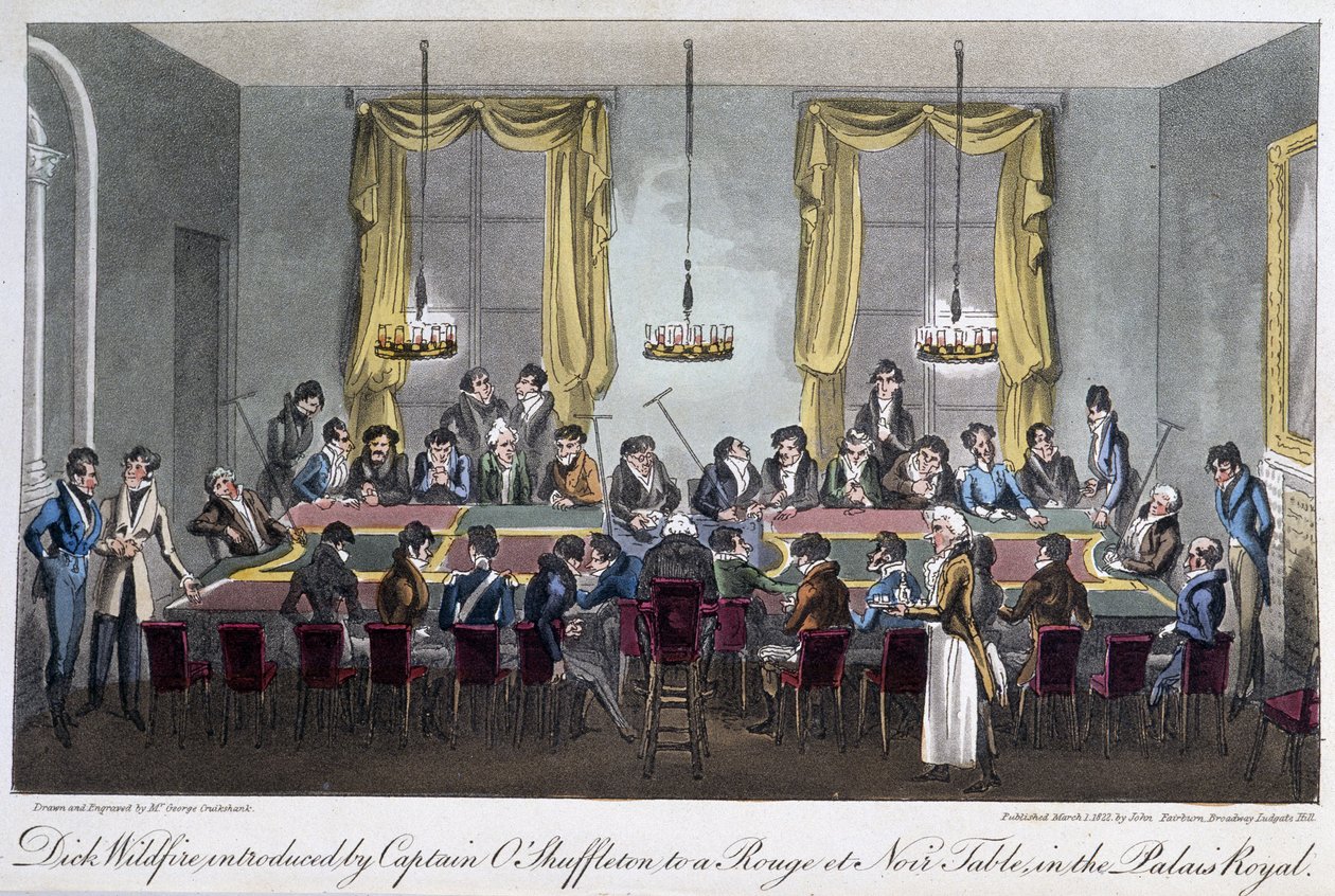 Spillebord på Palais Royal - i "" Life in Paris" af David Carey, London af George Cruikshank