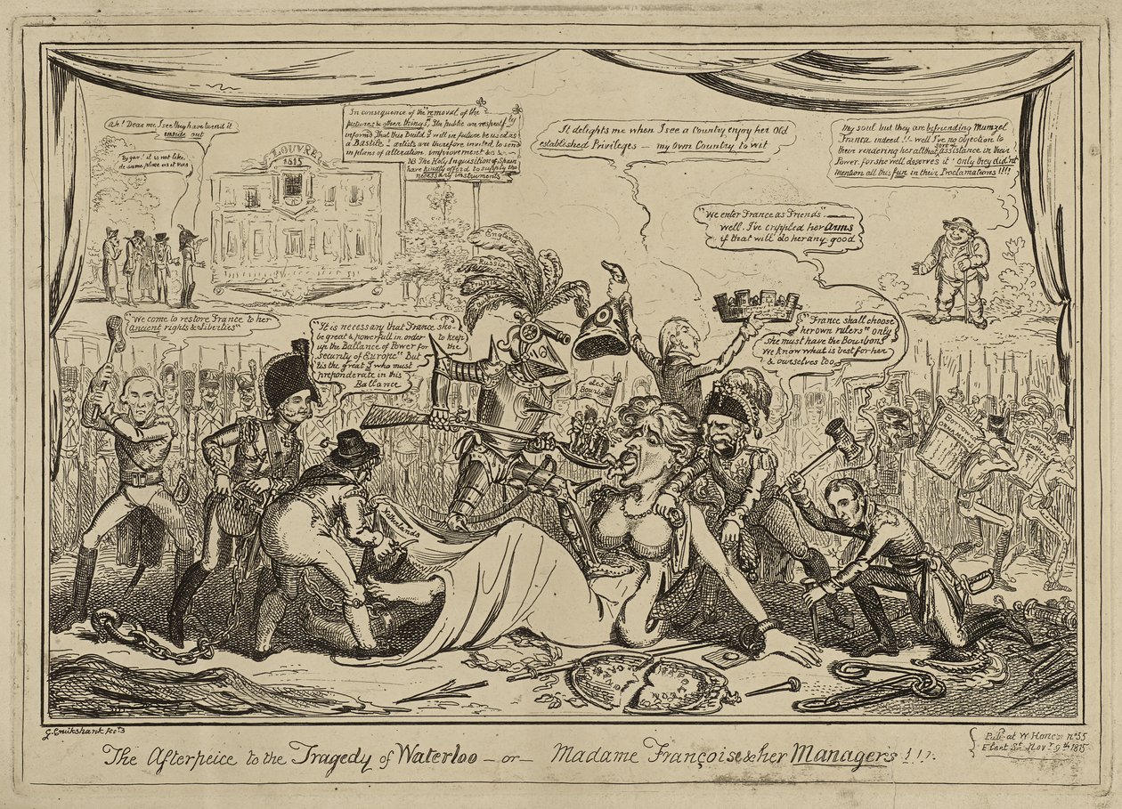 Efterstykket (sic) til tragedien i Waterloo eller Madame Francois og hendes ledere!!!, udgivet 9. november af George Cruikshank