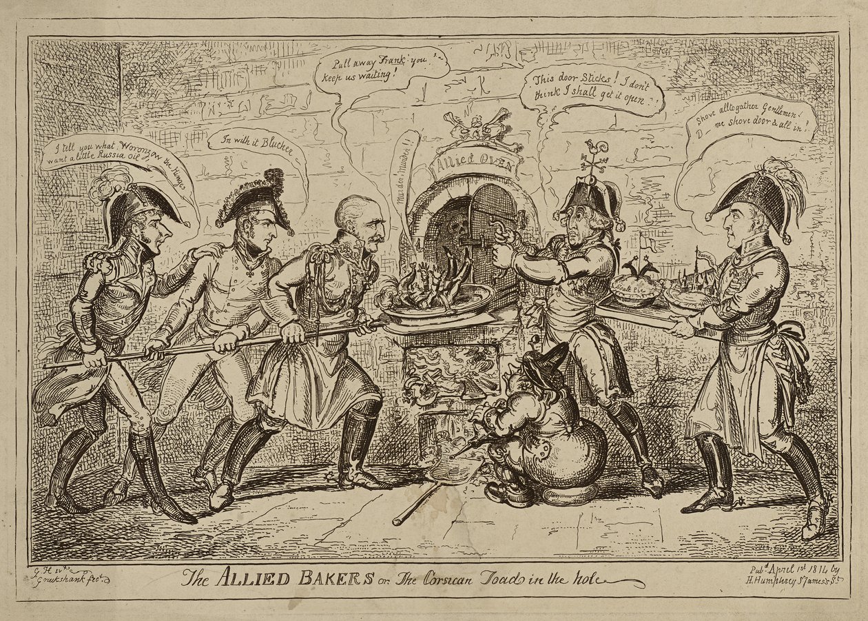 The Allied Bakers or The Corsican Toad in the Hole, udgivet 1. april af George Cruikshank