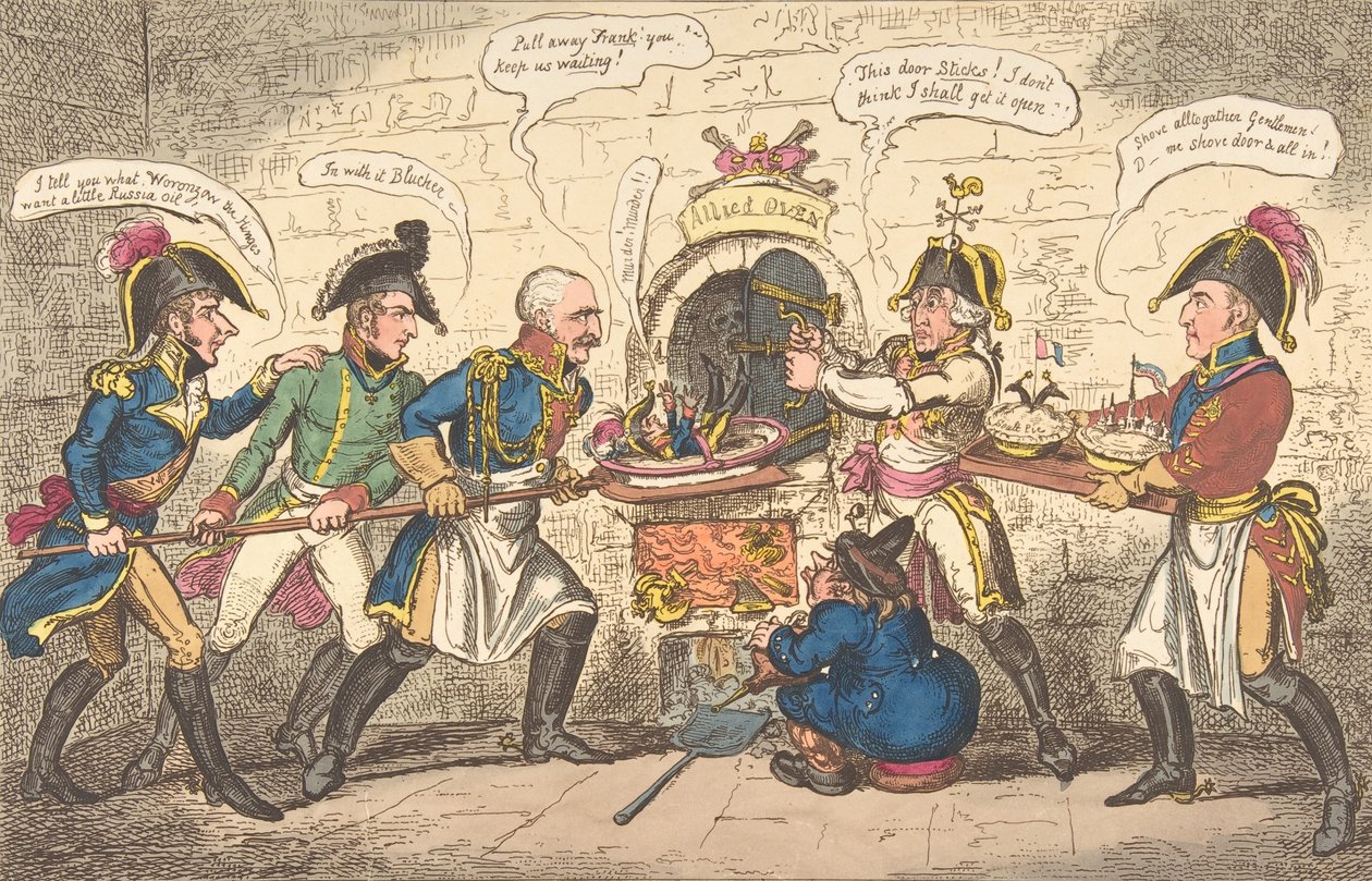 De allierede bagere eller den korsikanske tudse i hullet, 1. april 1814., 1. april 1814. af George Cruikshank