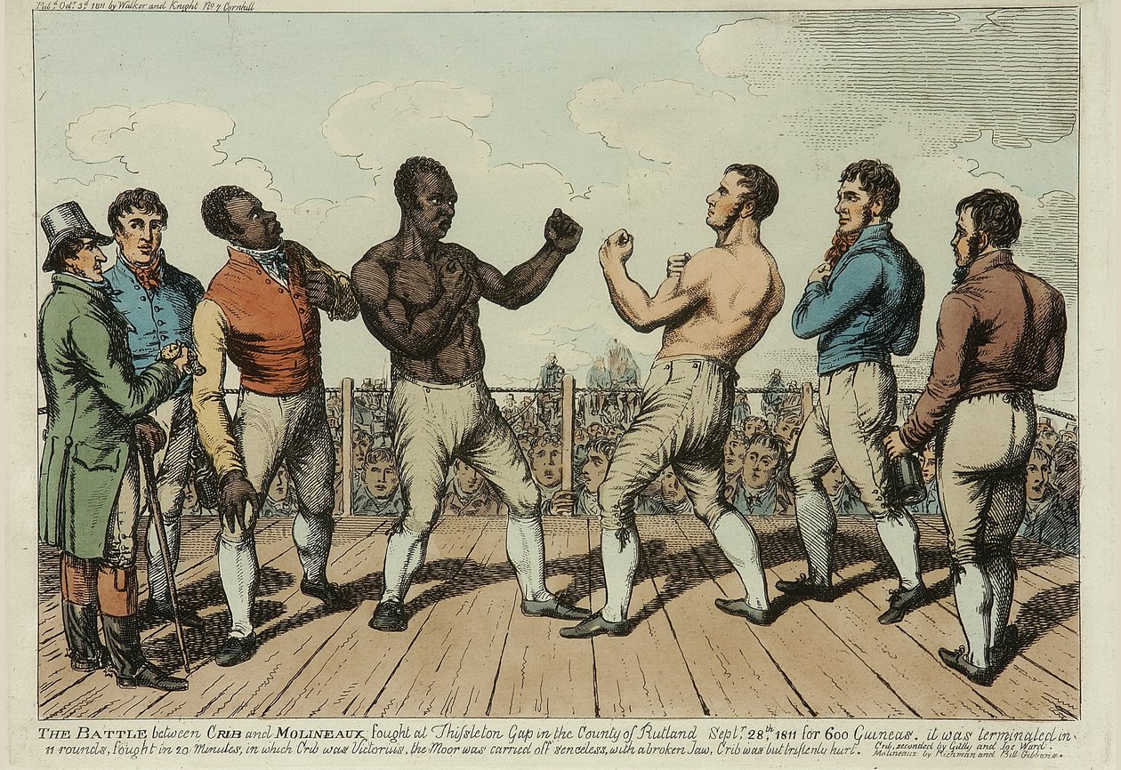 Kampen mellem Cribb og Molineaux (farvet radering) af George Cruikshank