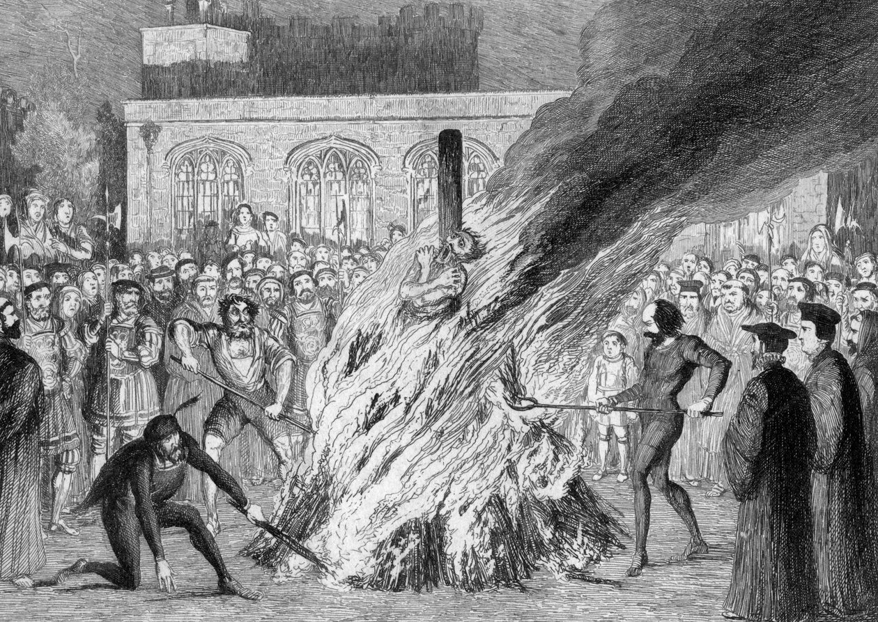 The Burning of Edward Underhill på Tower Green, 1840 af George Cruikshank