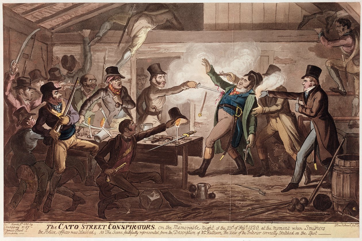 The Cato Street Conspirators, pub. af G. Humphrey, 9. marts 1820 (farvet litho) af George Cruikshank