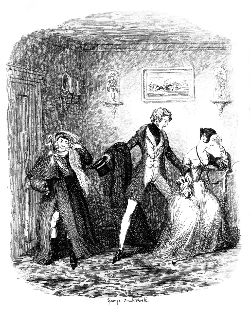 The Elopement, begyndelsen af midten af det 19. århundrede af George Cruikshank