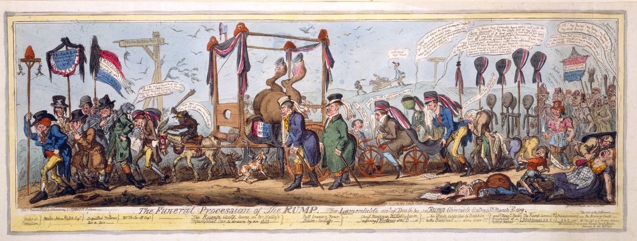 Rumpens Begravelsesoptog, pub. 1819 (håndfarvet radering) af George Cruikshank