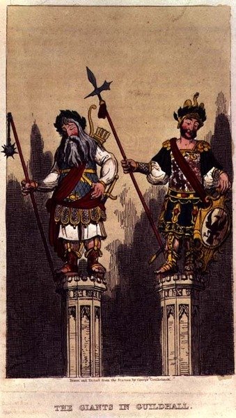Giants i Guildhall, pub. ca. 1824 af George Cruikshank