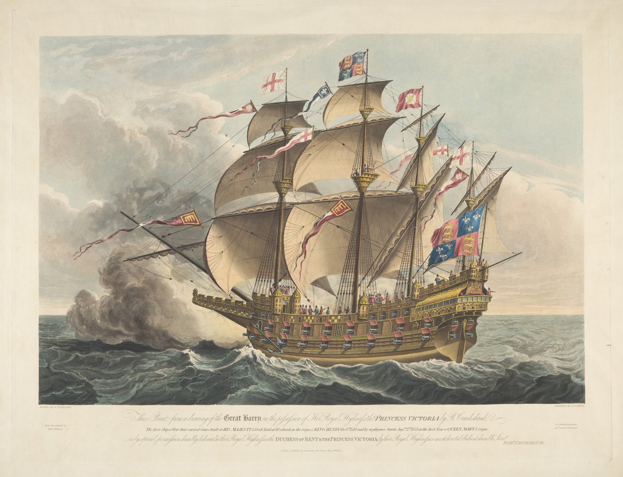 Great Harry. Det første krigsskib, der bar kanoner af George Cruikshank