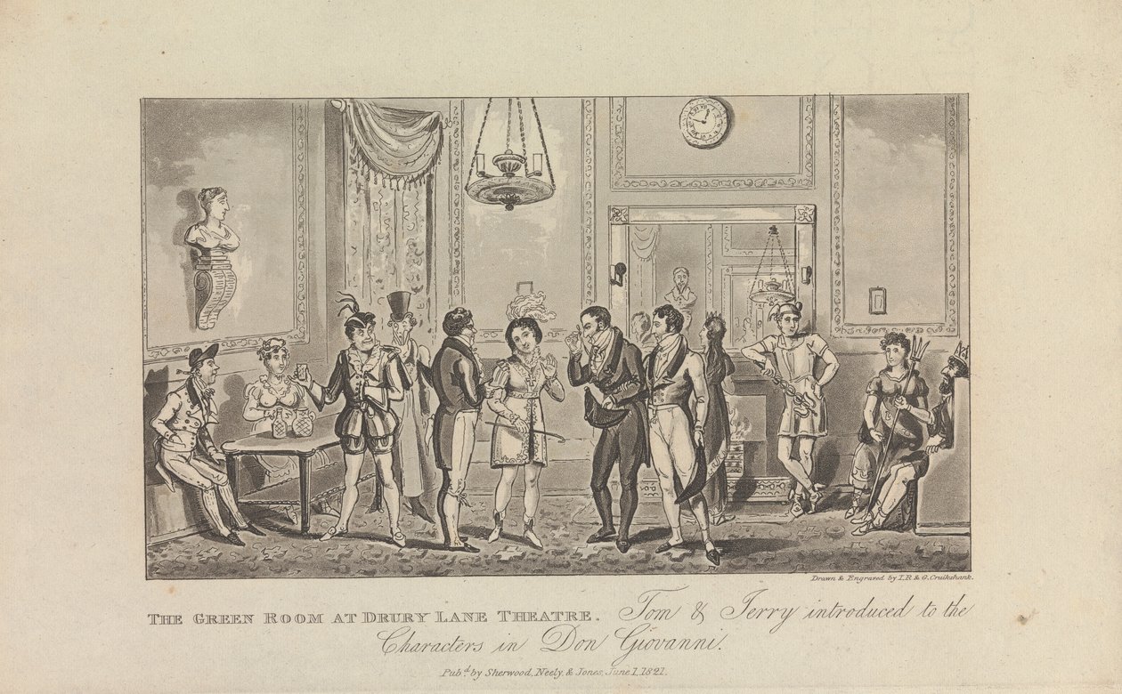 The Green Room på Drury Lane Theatre af George Cruikshank