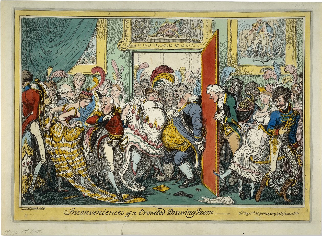 Ulejligheden ved en overfyldt stue, 1818 af George Cruikshank