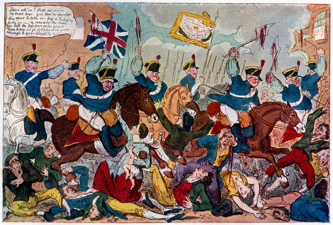 Massakren i Peterloo, eller Britons Strike Home, 1819 1904. af George Cruikshank