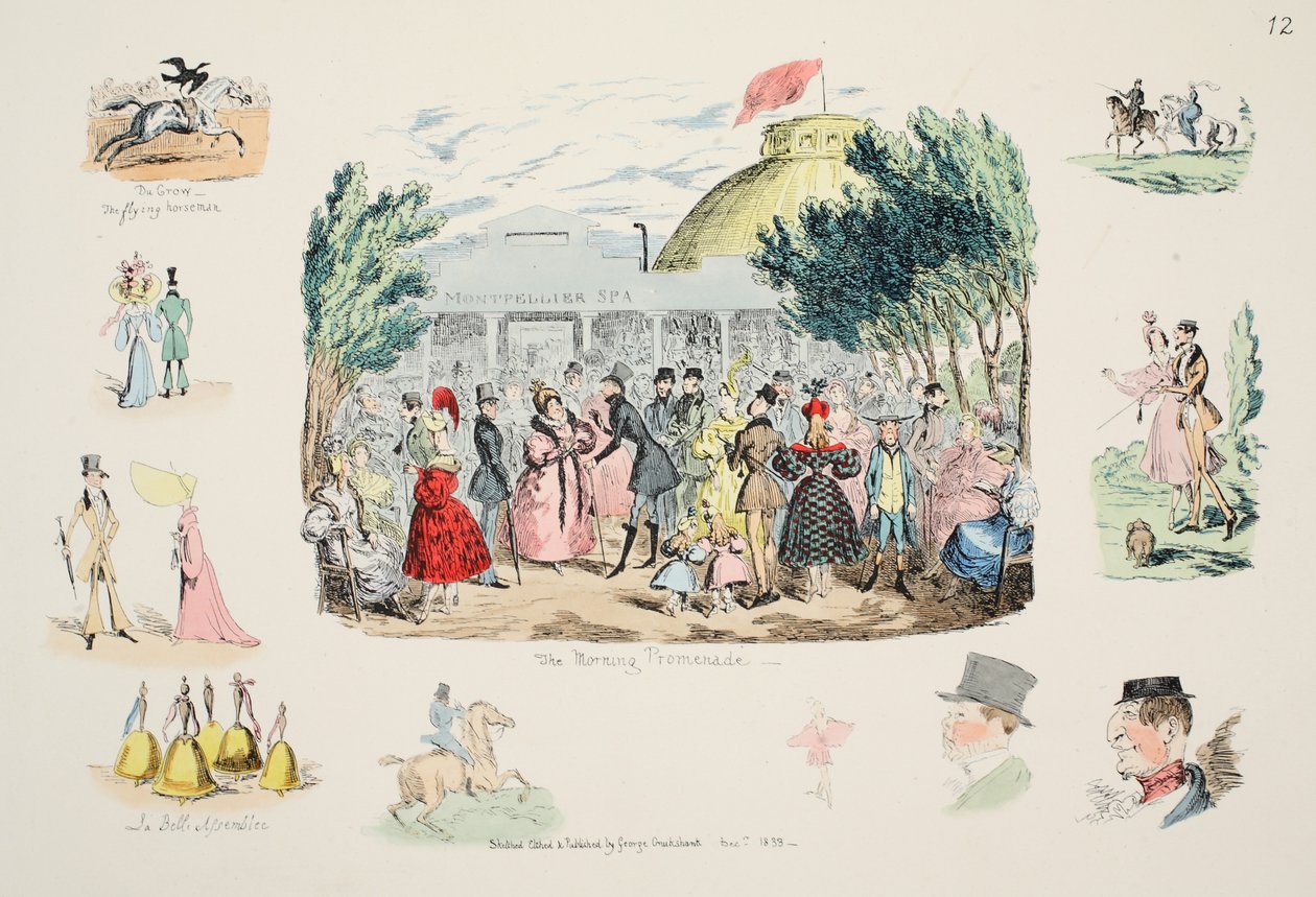 The Morning Promenade, pub. 1833 (håndfarvet gravering) af George Cruikshank