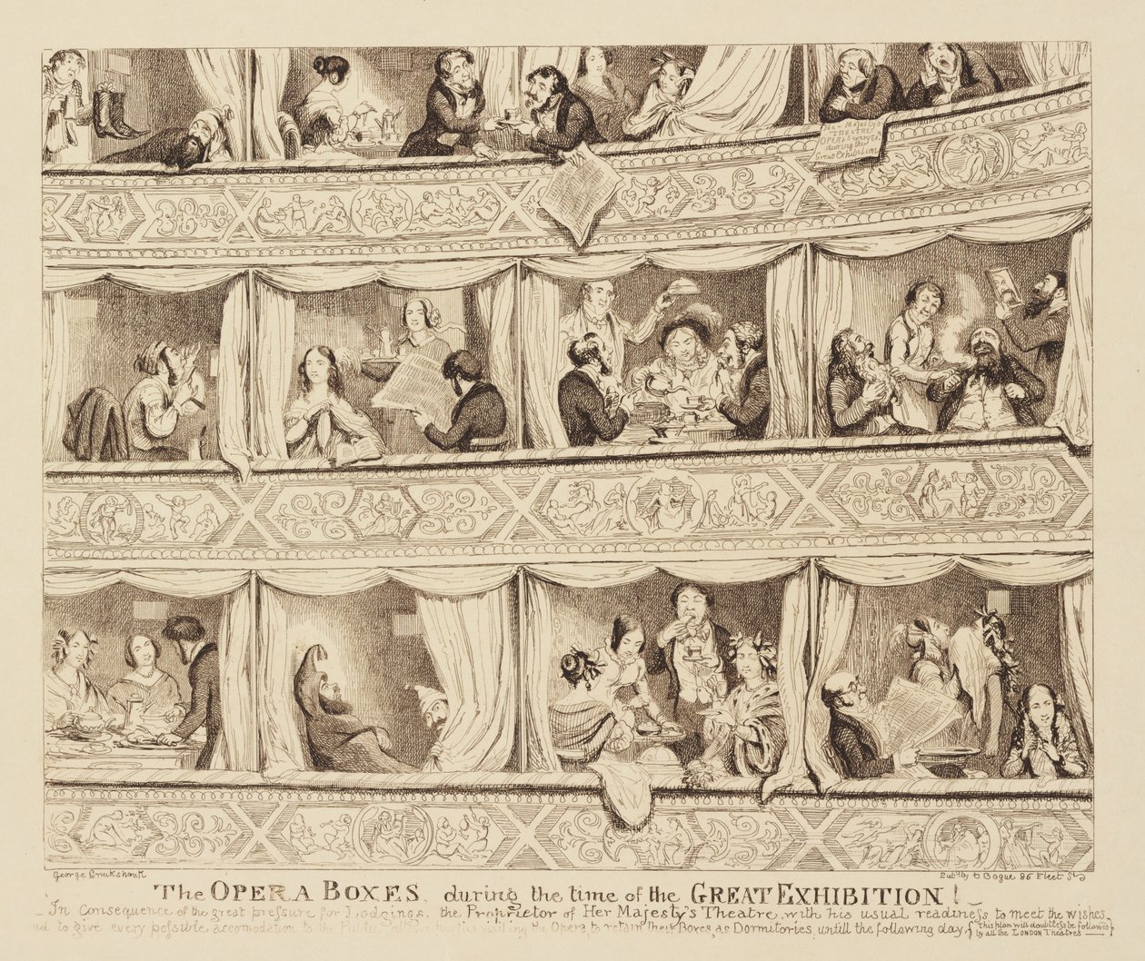 Operaboksene under den store udstillings tid, 1851 af George Cruikshank