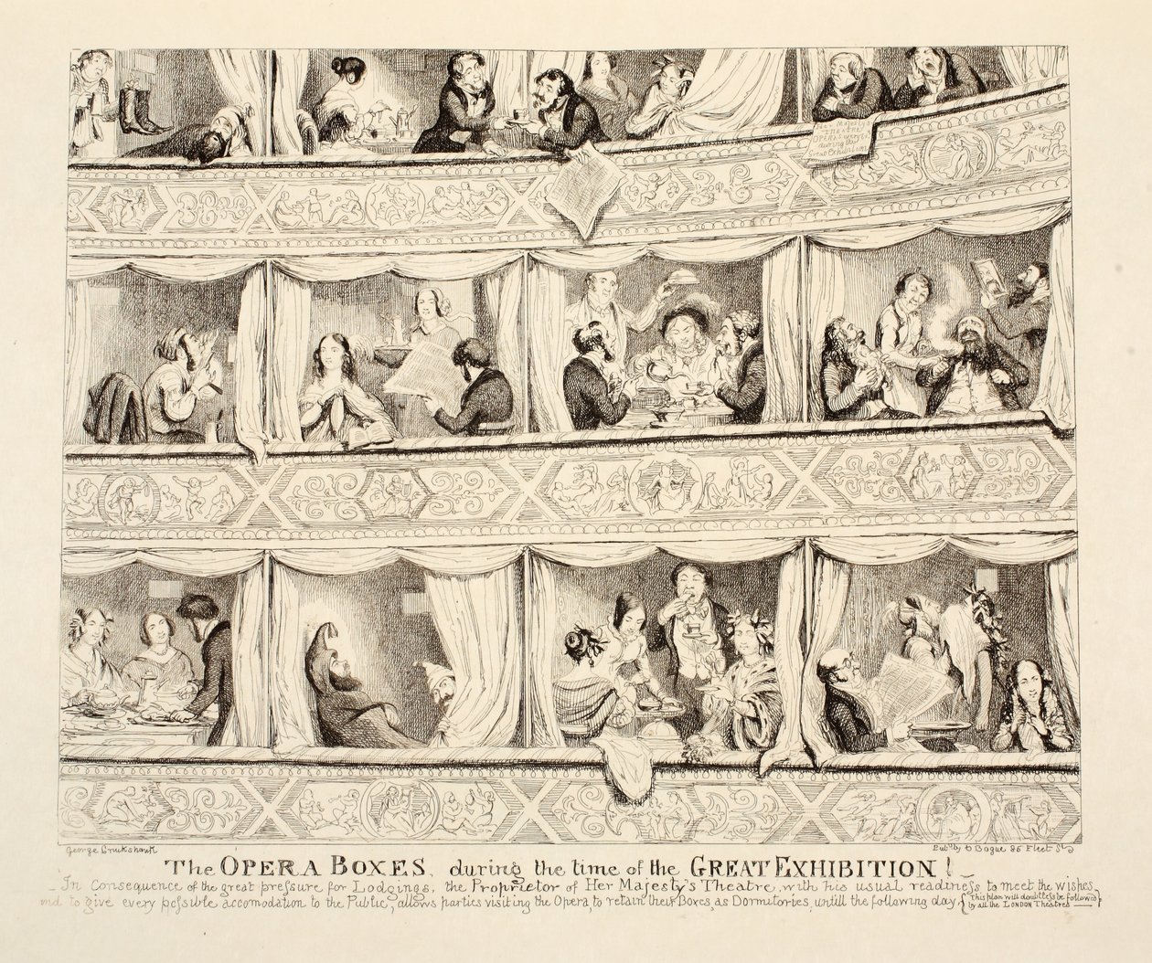 Operaboksene under den store udstillings tid, pub. 1851 af George Cruikshank