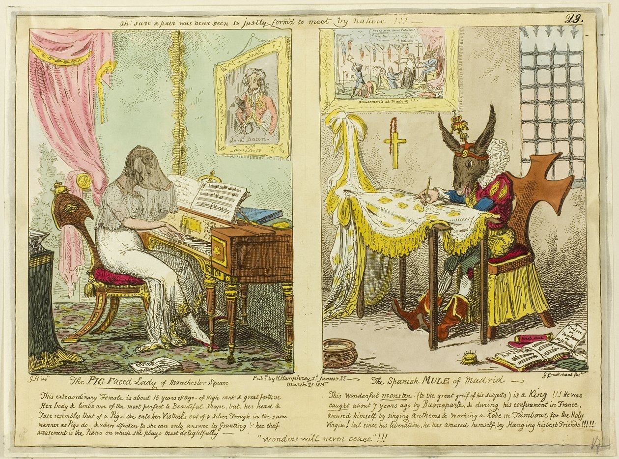 The Pig Faced Lady of Manchester Square og The Spanish Mule of Madrid af George Cruikshank