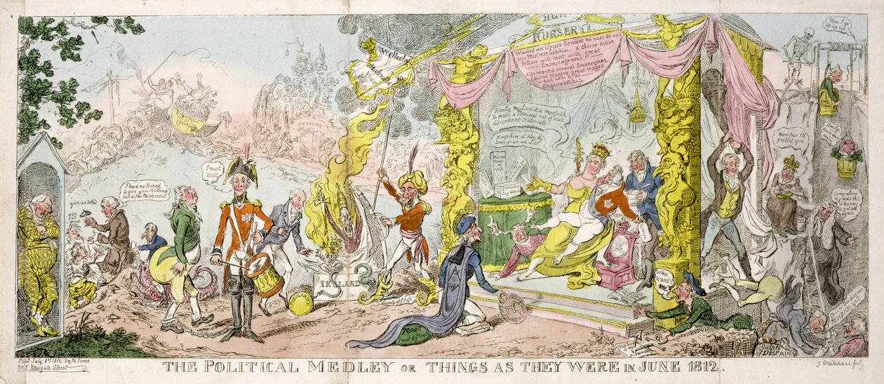 "The Political Medley" eller "Things as They Were in June 1812", pub. 1812 af George Cruikshank