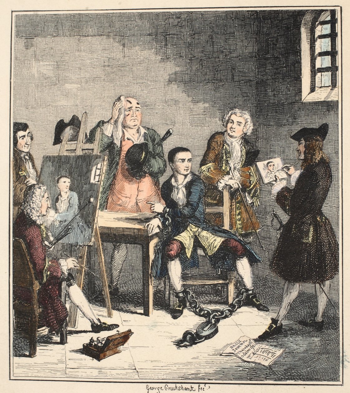 The Portrait, illustration fra Jack Sheppard: A Romance af William Harrison Ainsworth, udgivet 1839 (håndfarvet radering) af George Cruikshank