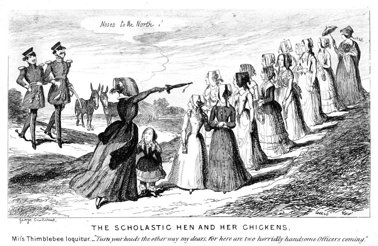 Den skolastiske høne og hendes høns, 1800-tallet. af George Cruikshank