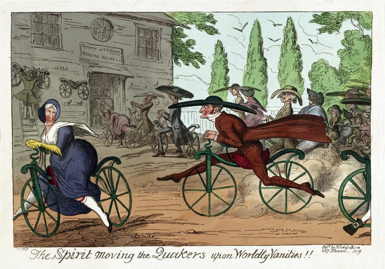 The Spirit moving the Quakers upon Worldly Vanities!!, pub. 1819 (håndfarvet gravering) af George Cruikshank
