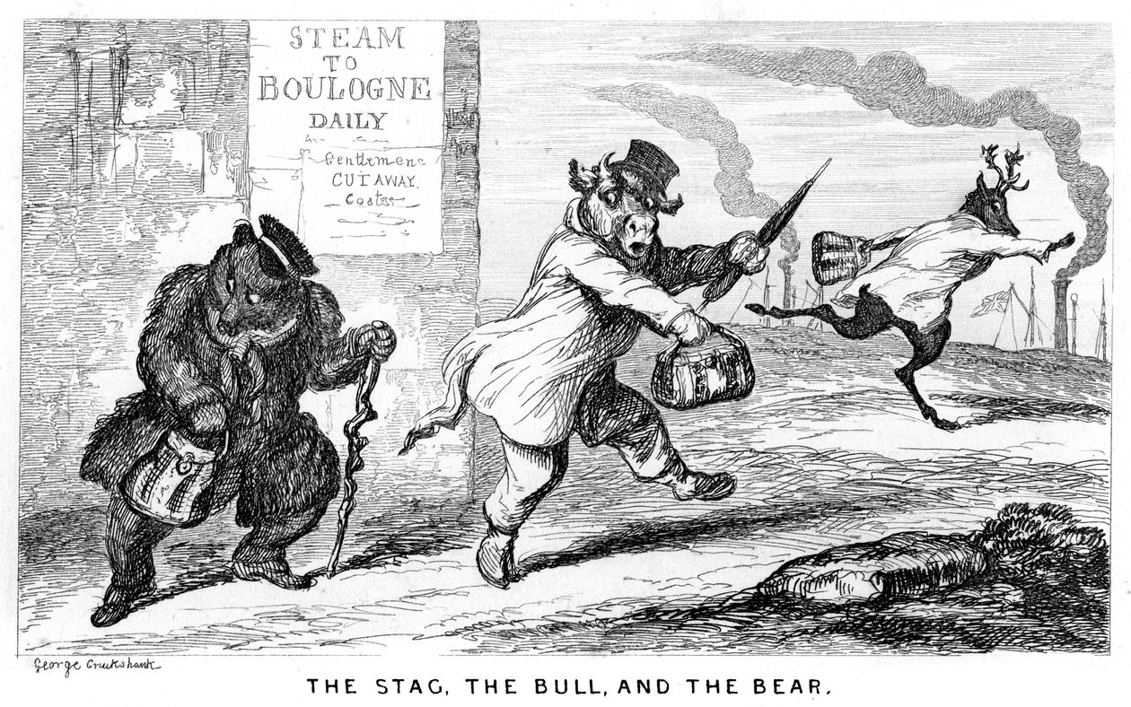 Hjorten, Tyren og Bjørnen, 1800-tallet. af George Cruikshank