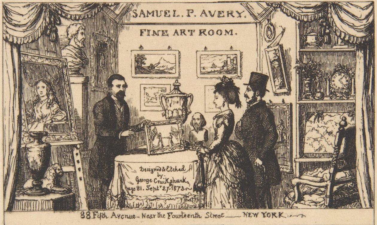 Byttekort for Samuel P. Avery - Fine Art Room, 1873., 1873. af George Cruikshank