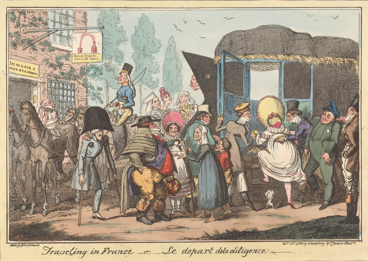 Rejser i Frankrig -eller, -Diligencens afgang af George Cruikshank