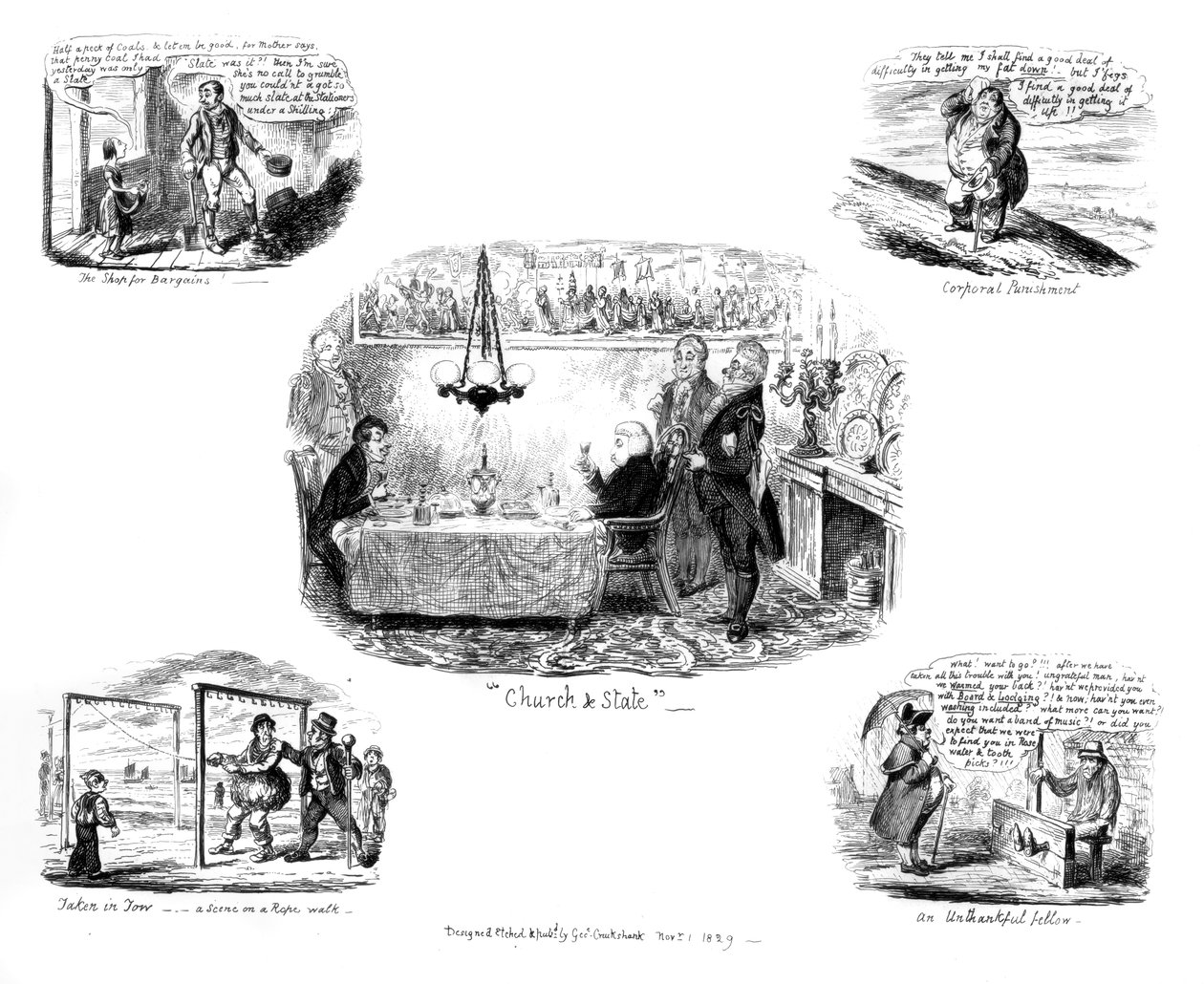 Forskellige tegnefilm, 1829. af George Cruikshank