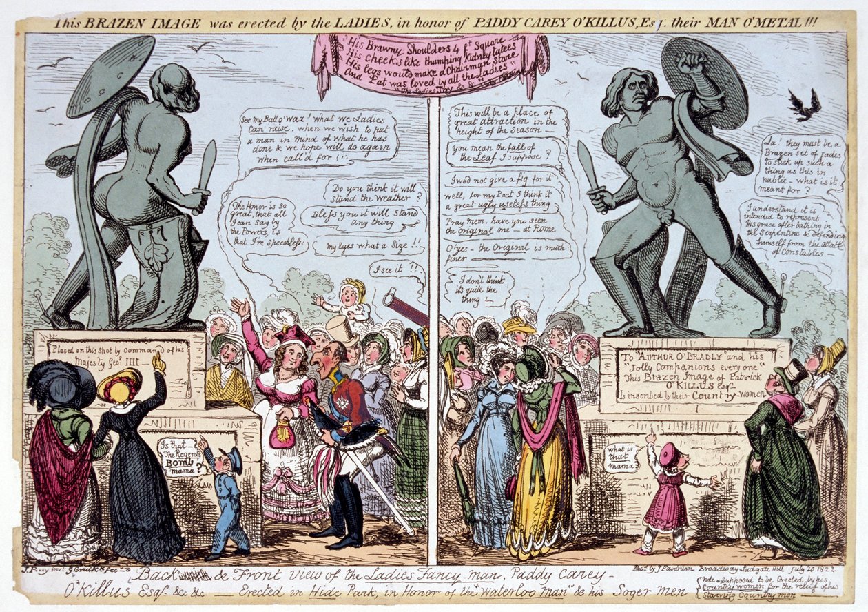 Kvinder, der beundrer statuen af Achilles, Hyde Park, London, 1822. af George Cruikshank