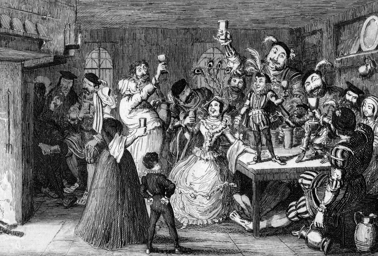 Xit, nu Sir Narcissus le Grand, underholdt sine venner på sin bryllupsdag, 1840. af George Cruikshank