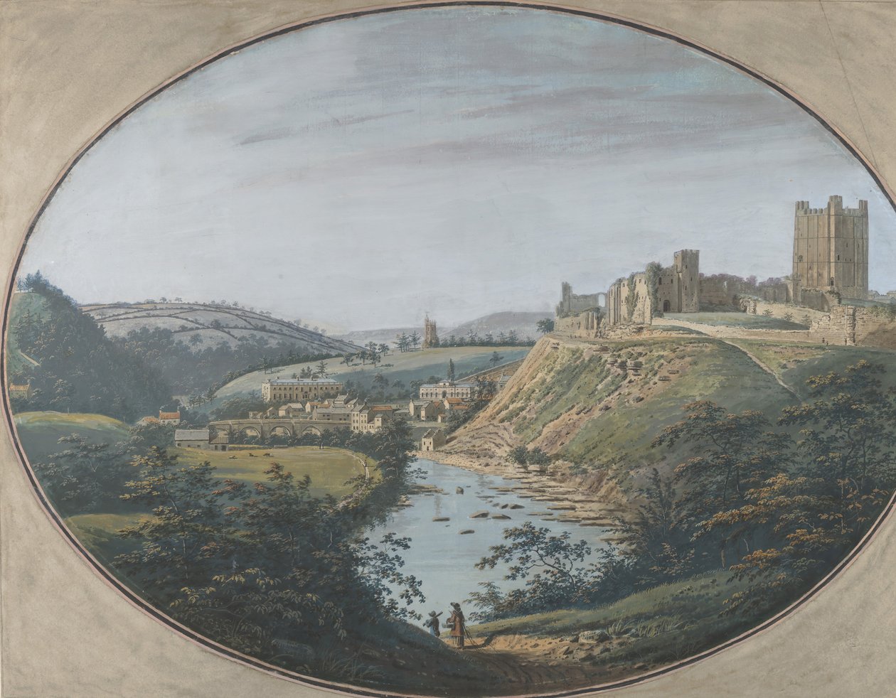Udsigt over Richmond, Yorkshire, England, 1788. af George Cuit