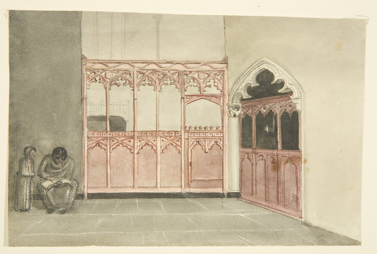 Old Chapel i Bristol Cathedral (blyant og akvarel på papir) af George Cumberland