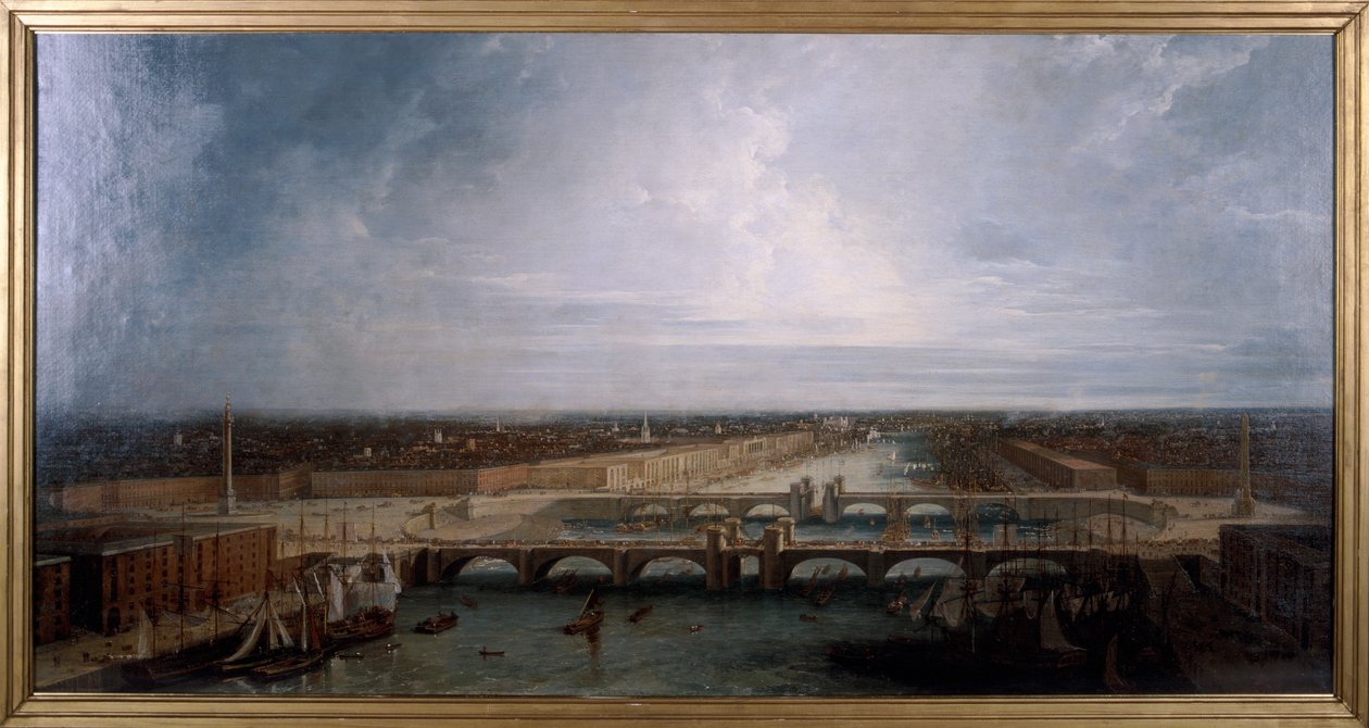 Double London Bridge foreslået til London, 1800. af George Dance