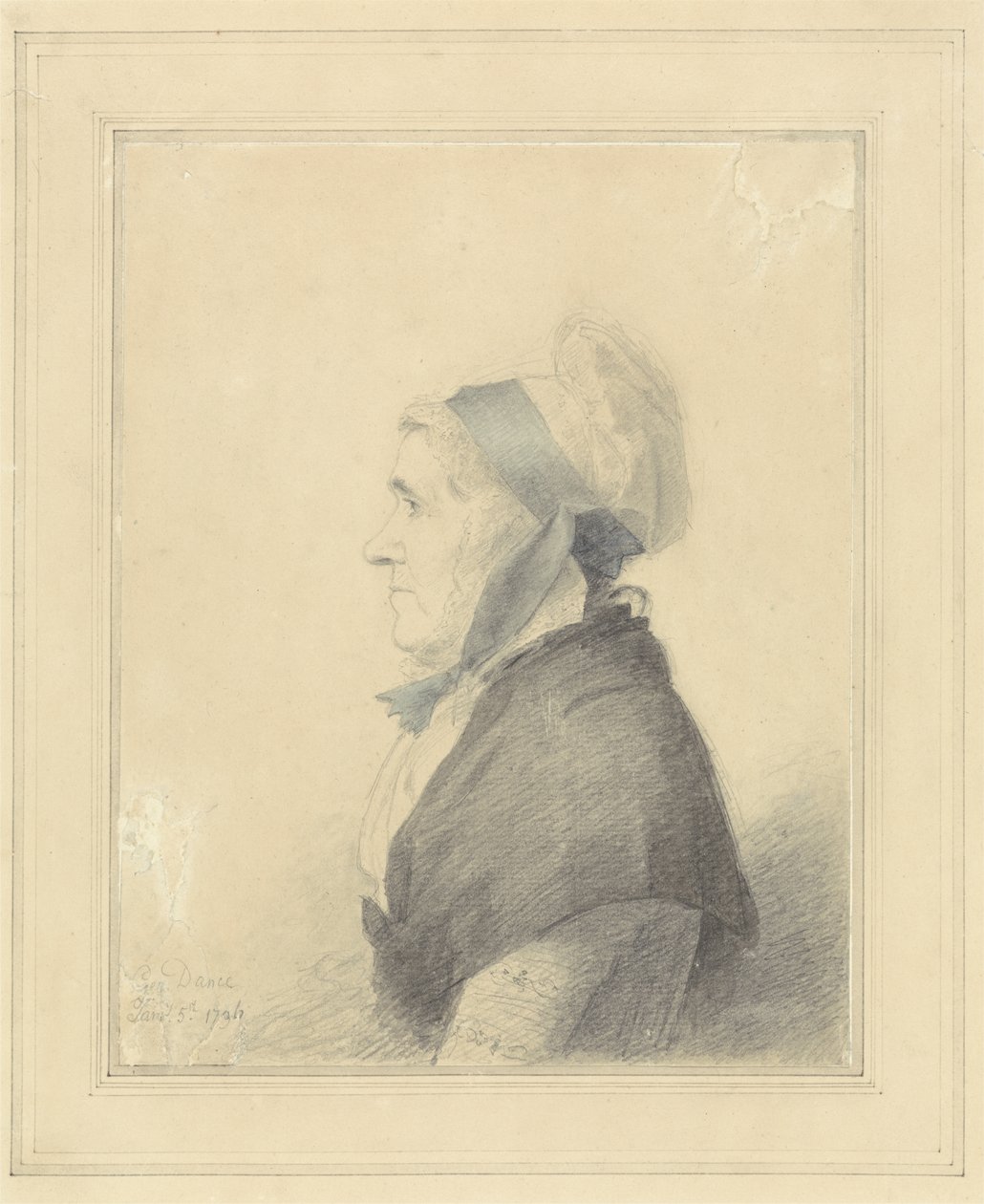 Portræt af en ældre dame, 1796 (grafit, blæk & wc på papir) af George Dance