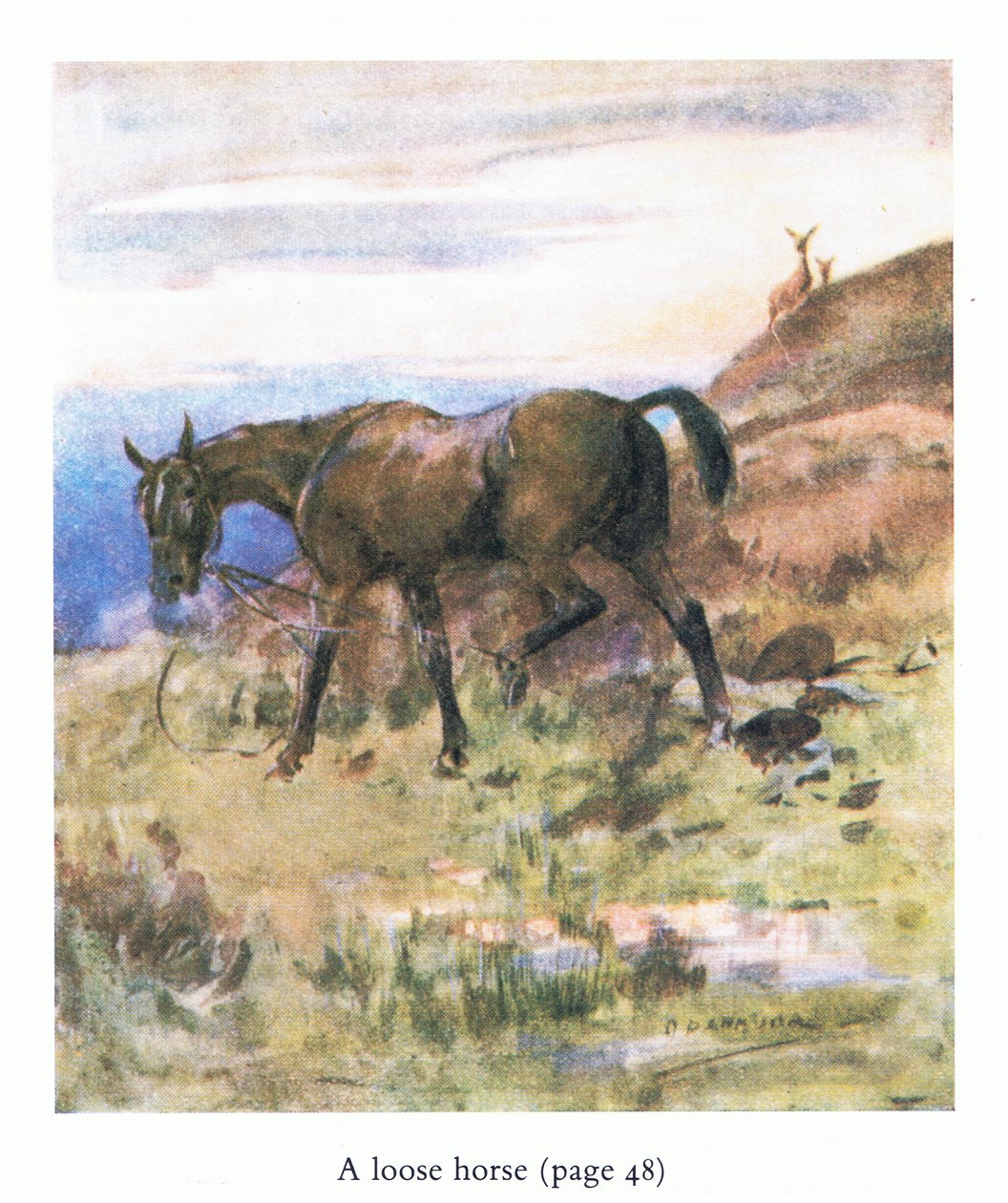 Den løse hest (farve litho) af George Denholm Armour