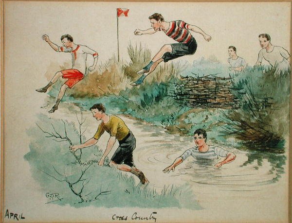 April måned: Cross Country (pen & blæk og akvarel på papir) af George Derville Rowlandson