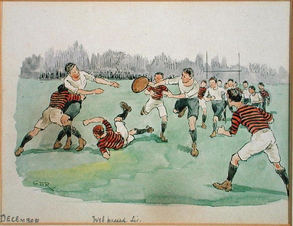 December måned: Rugby (pen & blæk og akvarel på papir) af George Derville Rowlandson