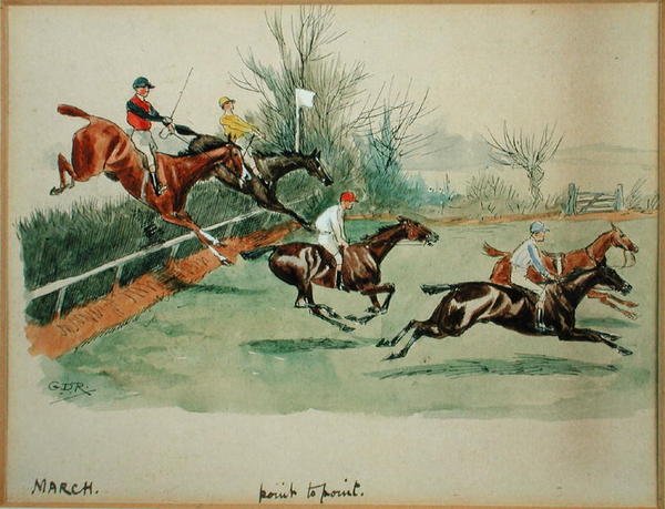 Marts måned: Point to Point (pen & blæk og akvarel på papir) af George Derville Rowlandson