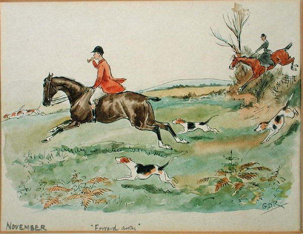 November måned: Jagt (pen & blæk og akvarel på papir) af George Derville Rowlandson