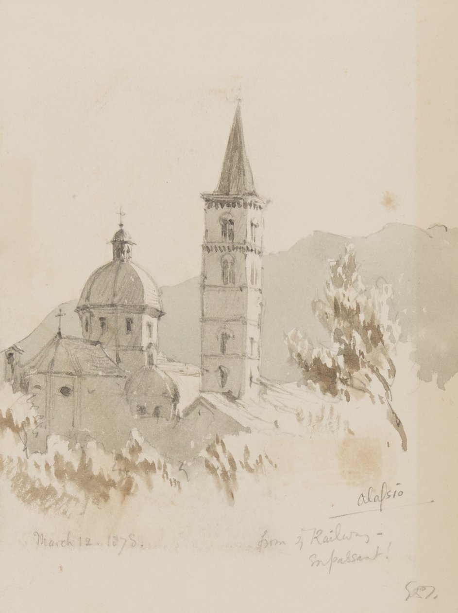 Alassio, fra ye Railway, En Passant!, 12. marts 1878 (blyant og wc på papir) af George Douglas Tinling