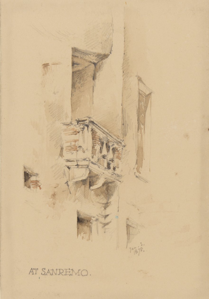 I San Remo, 3. januar 1878 (blyant og wc på papir) af George Douglas Tinling