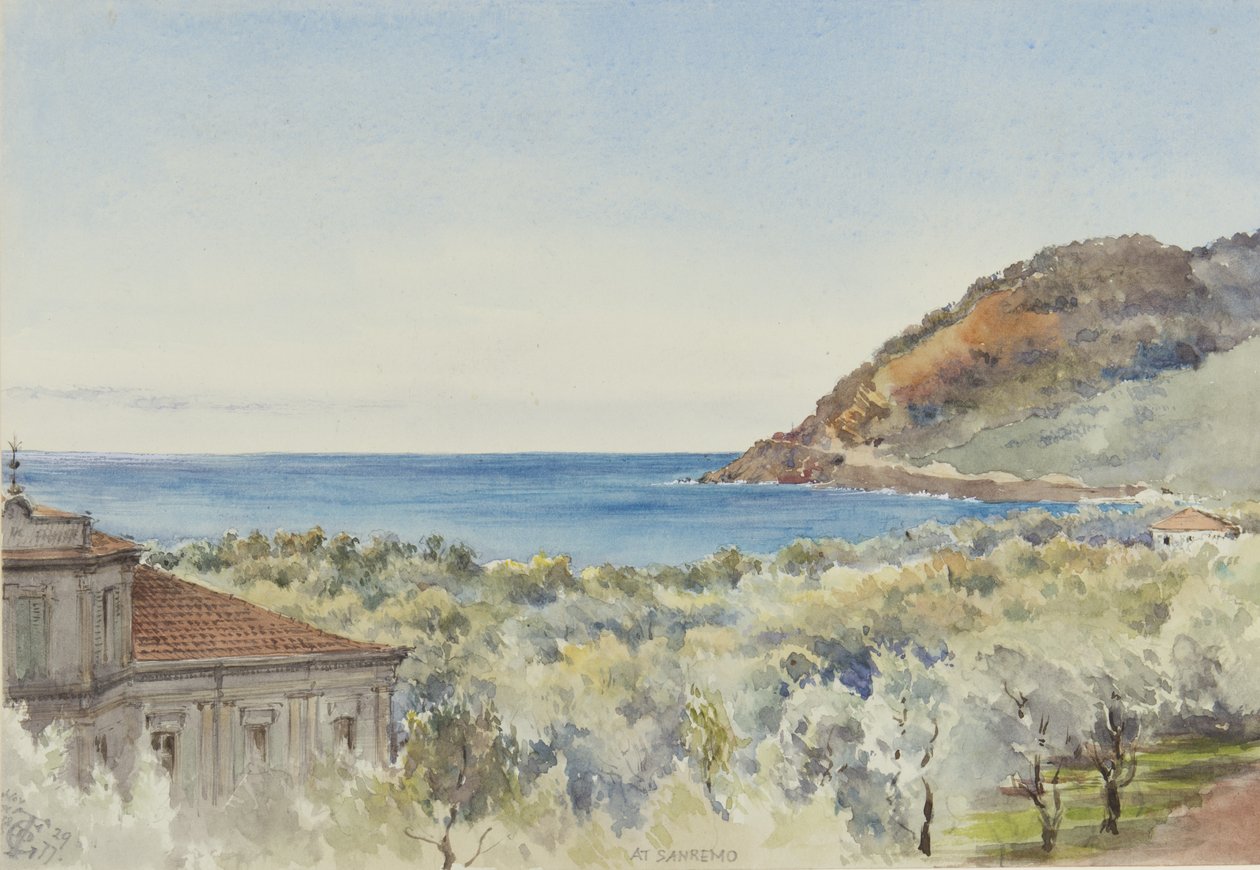 Ved San Remo, der ser mod vest, 29. november 1877 (wc på papir) af George Douglas Tinling