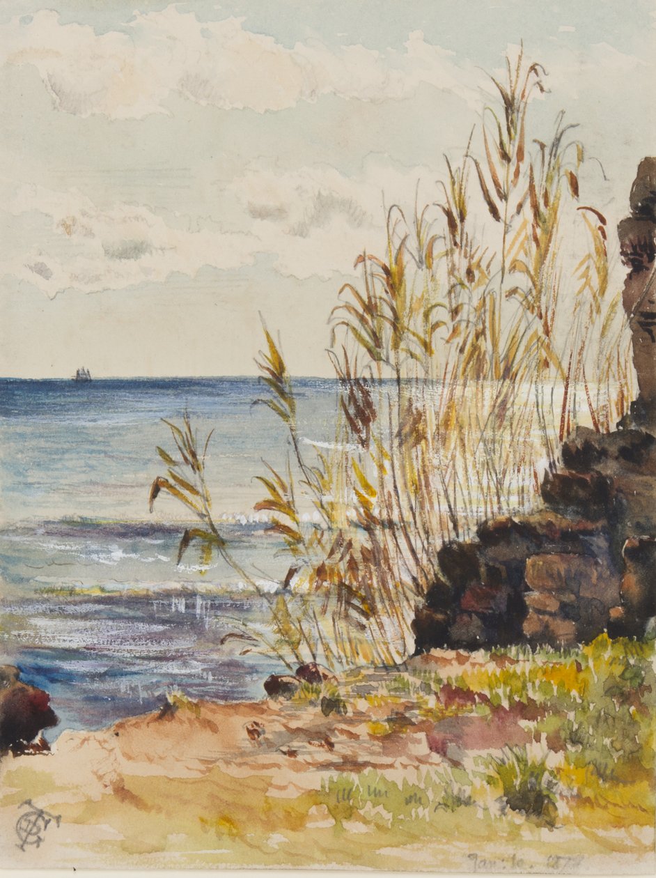 I San Remo med udsigt over Middelhavet, 10. januar 1878 (wc og gouache på papir) af George Douglas Tinling